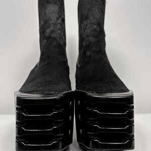 RARE Rick Owens Black Pony Hair Kiss Boots w/ Clear Transparent Resin Platforms!